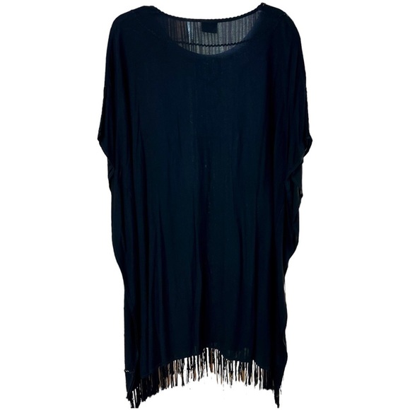 Meetu Magic Boho Kimono Black Beaded Fringe Tassel Hem Arm Holes Cover Up 1XL - Picture 9 of 11